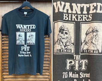 Vintage 1970’s Skull Biker Motorcycle MC Outlaw Tee Shirt, 70’s Wanted Poster, Vintage T Shirt, Vintage Clothing