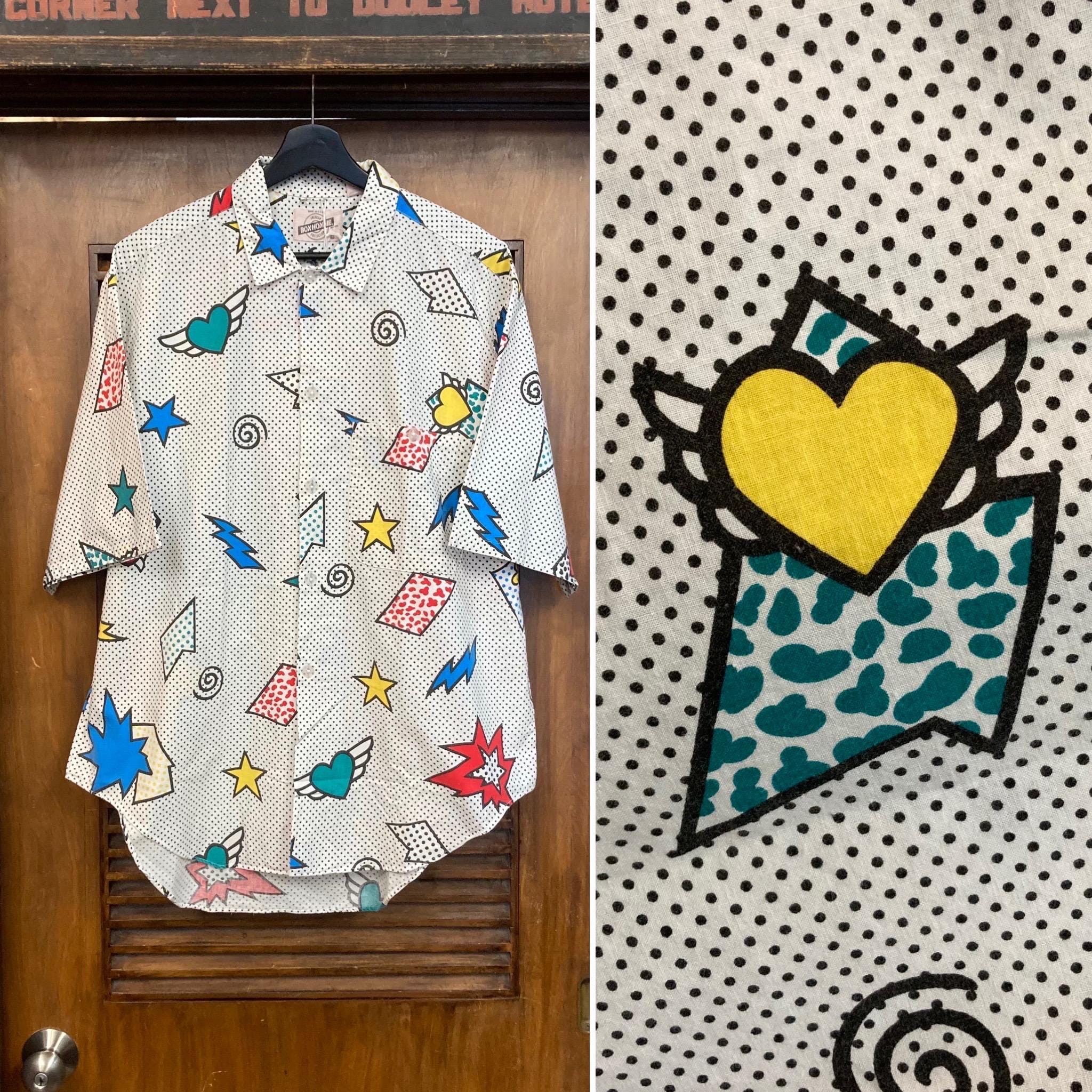 Vintage 1980’s Size L Atomic New Wave Lichtenstein Style Cotton Pop Art Shirt, 80’s Vintage Clothing