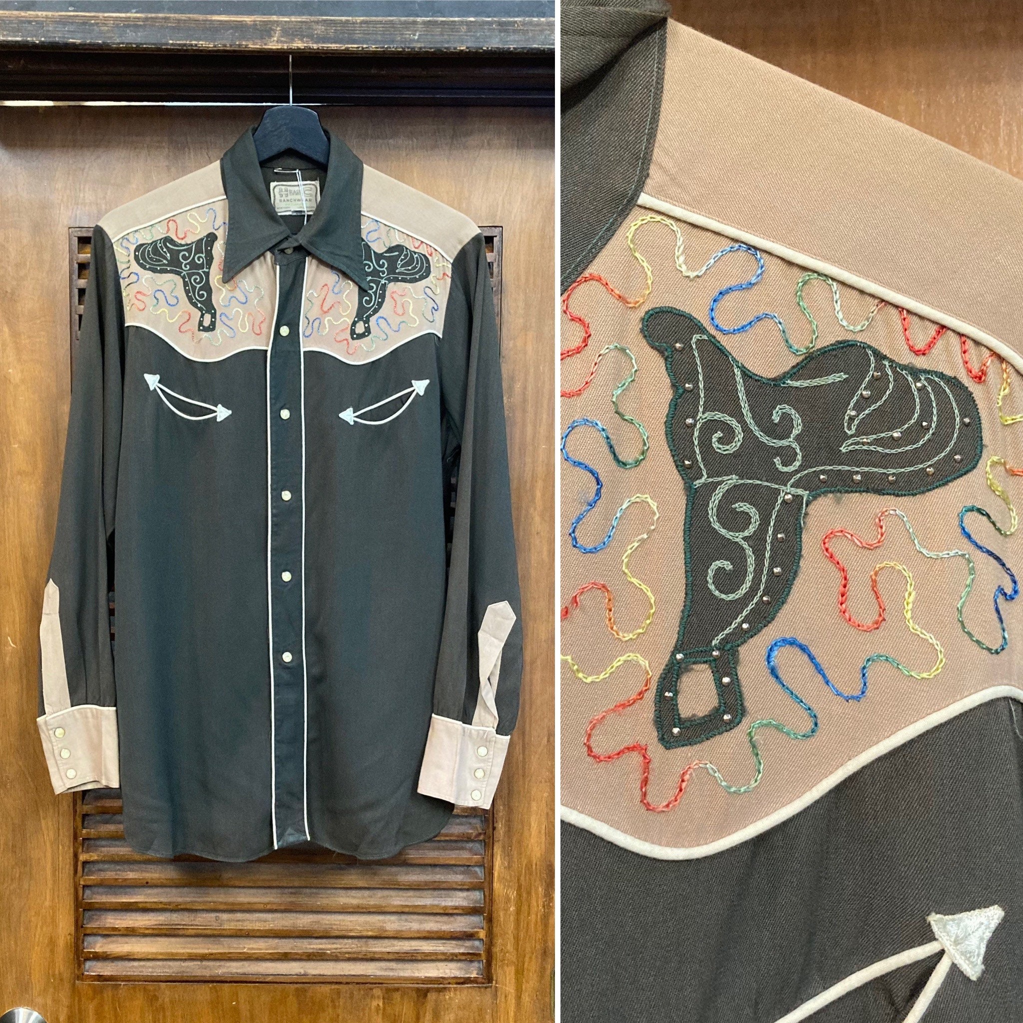 Vintage 1950s H Bar C Cowboy Western Rodeo Rayon Gabardine Rockabilly Shirt, 50s Embroidery, Vintage Clothing - Etsy Vintage 1950s H Bar C Cowboy Western Rodeo Rayon Gabardine Rockabilly Shirt, 50s Embroidery, Vintage Clothing - Etsy