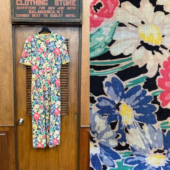 Vintage 1930's Black Background Floral Print Dress