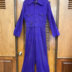 Vintage 1930s Yellow Jackets Athletic School Purple Workwear Outfit, Vintage 1930s Coveralls, Vintage Workwear, Chainstitch, Embroidered image 2
