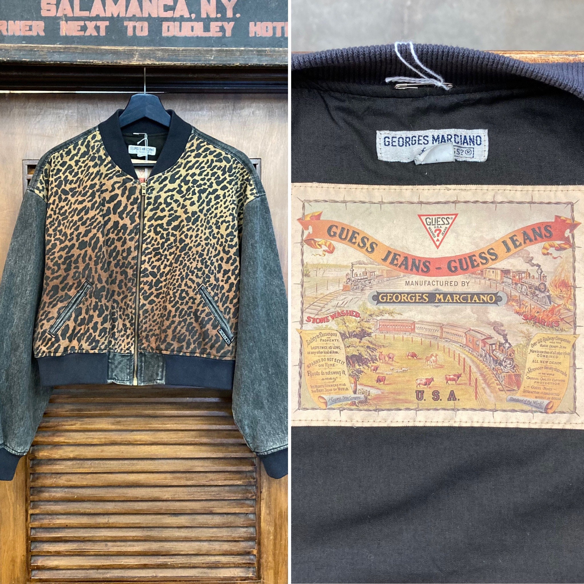 Vintage 1980's “guess” Brand Leopard Denim New Wave Bomber Vintage 1980's “guess” Brand Leopard Denim New Wave Bomber