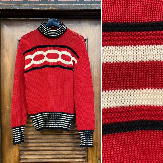Vintage 1950’s Red Turtleneck Sweater, 50’s Knit … - image 1