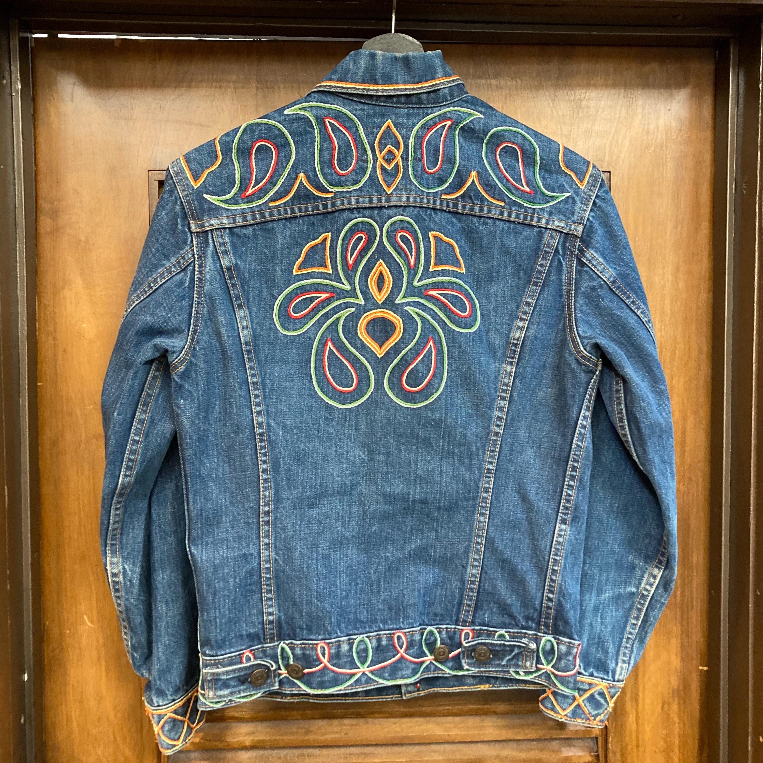 Vintage 1960's Levi's Big E Hippie Embroidery Denim Trucker