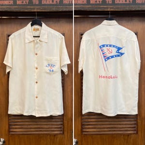 Vintage 1950’s “Kahala” Yacht Club 1955 Back Panel Rare Hawaiian Shirt, 50’s Vintage Clothing