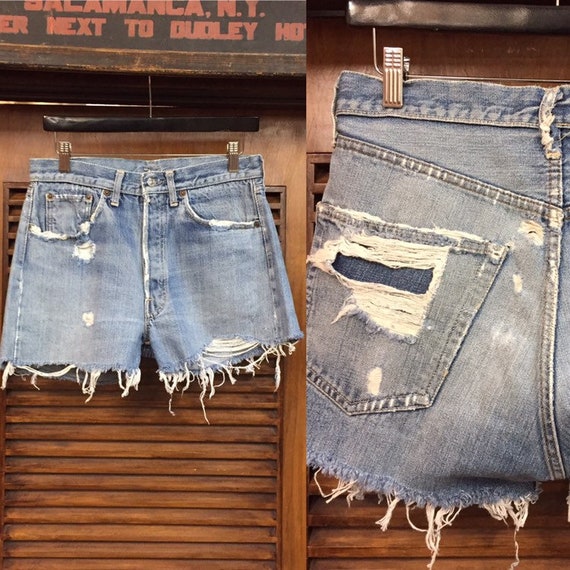 Vintage 1960’s Torn Levi’s Denim Shorts w31, Vinta