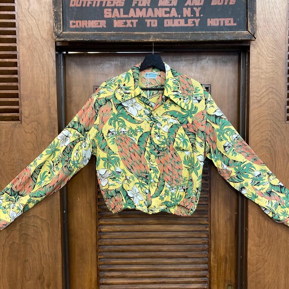 Vintage 1940's “driftwood” Banana Atomic Long Sleeve Silky Rayon
