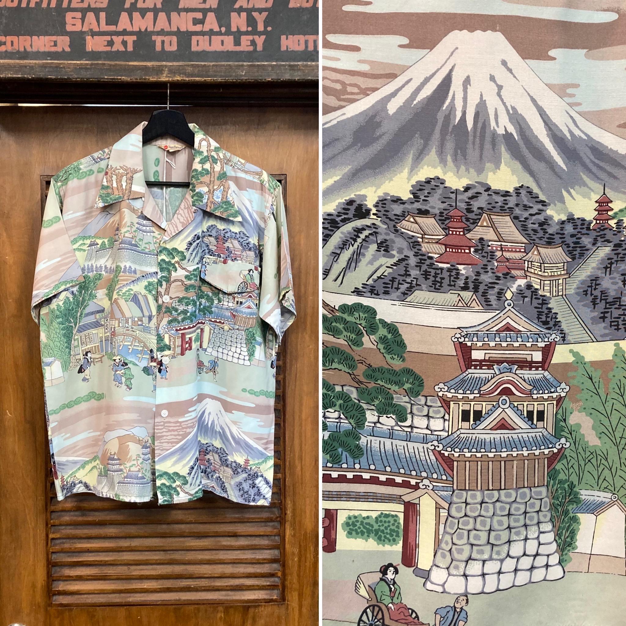 Vintage 1940's “sun Bros” Japan Asian Village Rayon Hawaiian Shirt