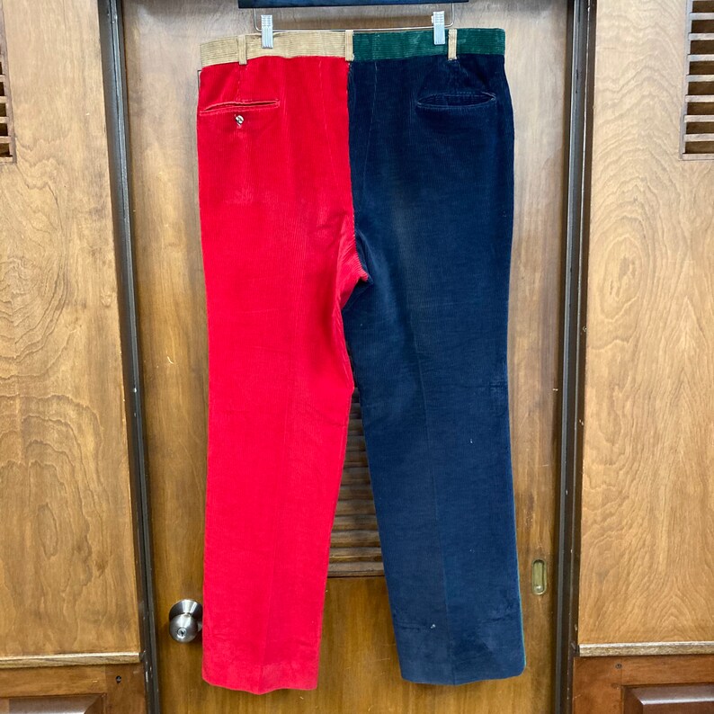 Vintage 1970s w39 Color Block Mod Corduroy Krazy Pants Trousers, 70s Vintage Clothing image 3