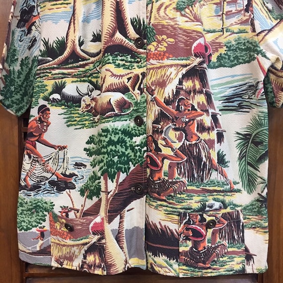 とっておきし新春福袋 Tropical 1950's Vintage Barkcloth Style 50's Shirt, Hawaiian トップス