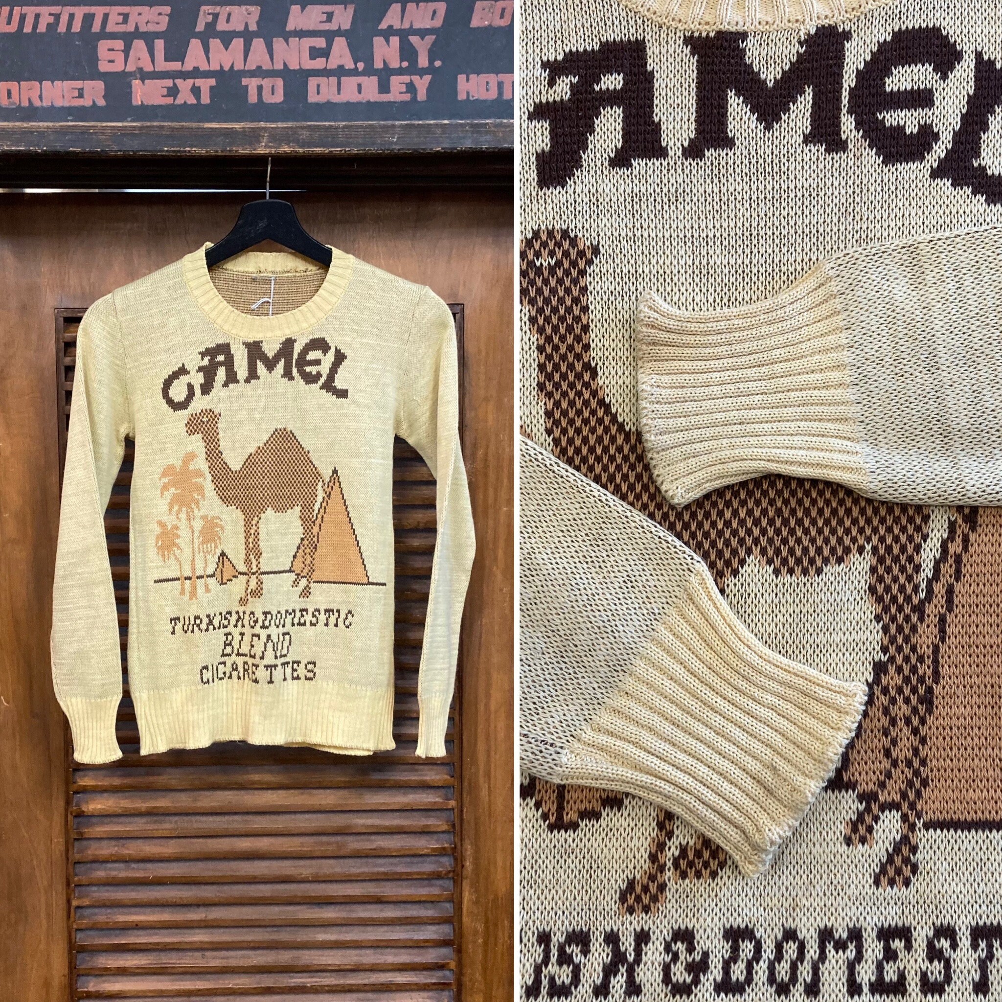Vintage 1960's “camel Cigarettes” Intarsia Design Mod Knit Pop Art Sweater,  60's Vintage Clothing