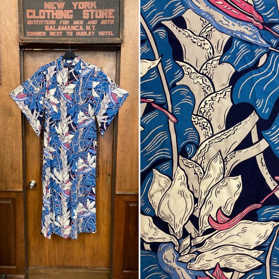 Vintage 1940’s Atomic Modernist Floral Rayon Pake… - image 1