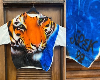 Vintage 1990er Jahre datiert 1992 Tiger Kunstwerk Airbrush Hip Hop New Wave Sweatshirt, 90er Vintage Kleidung