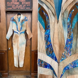 Vintage 1980&#39;s Caché David Bowie Style Rayon New Wave Jumpsuit Outfit, Vintage Jumpsuit, New Wave, 1980&#39;s, Caché, Sequins, Vintage Rayon,