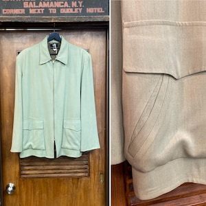 Vintage 1950’s Seafoam Green Rayon Gabardine 3/4 Length Rockabilly Jacket, Original, 50’s Vintage Clothing