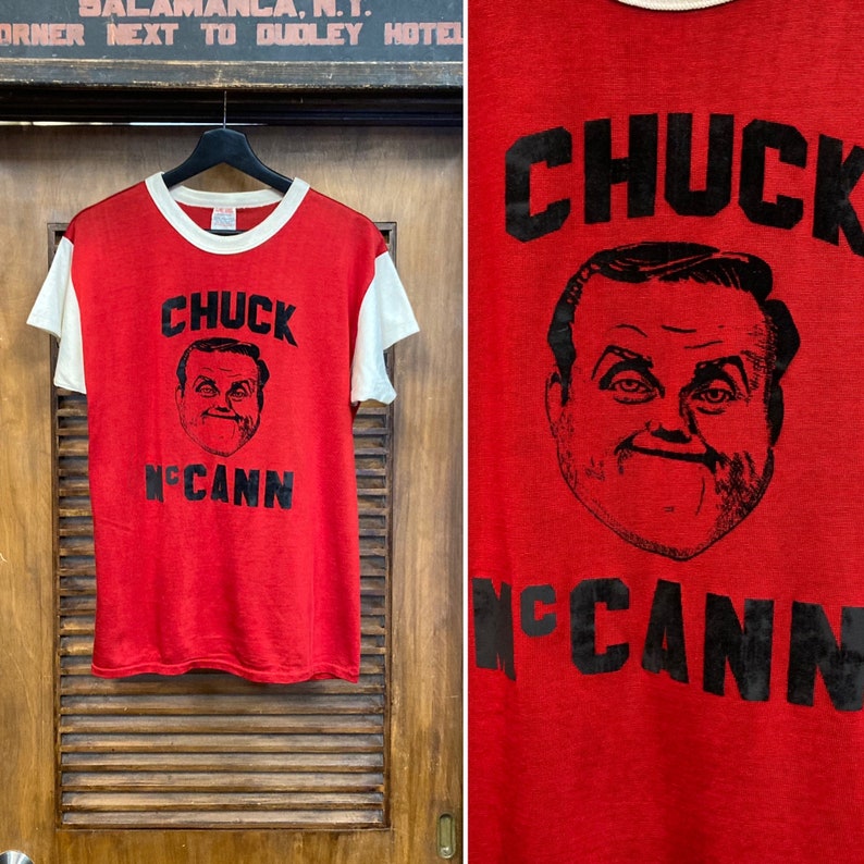 Vintage 1960s Chuck McCann TV Show Actor Durene Jersey Pop Art Flocked Shirt image 1