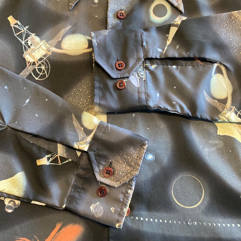 Vintage 1970’s Sci Fi Outer Space Planets Disco Poly Rocketship Shirt ...