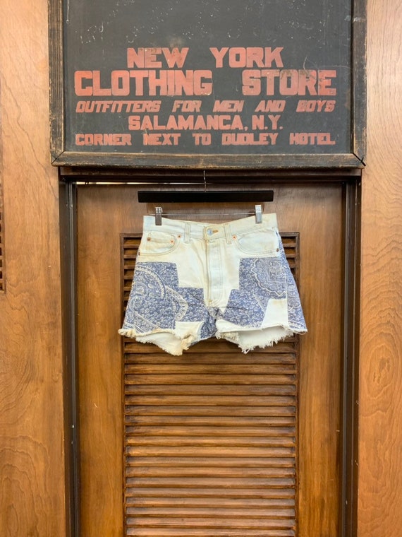 Vintage 1980's Levi's 501 Blue Bandana Patched Sto