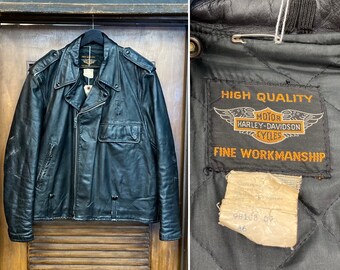 Vintage 1950’s Size XL Harley Davidson Police Cop Style Motorcycle MC Leather Jacket, Rare Size, 50’s Vintage Clothing