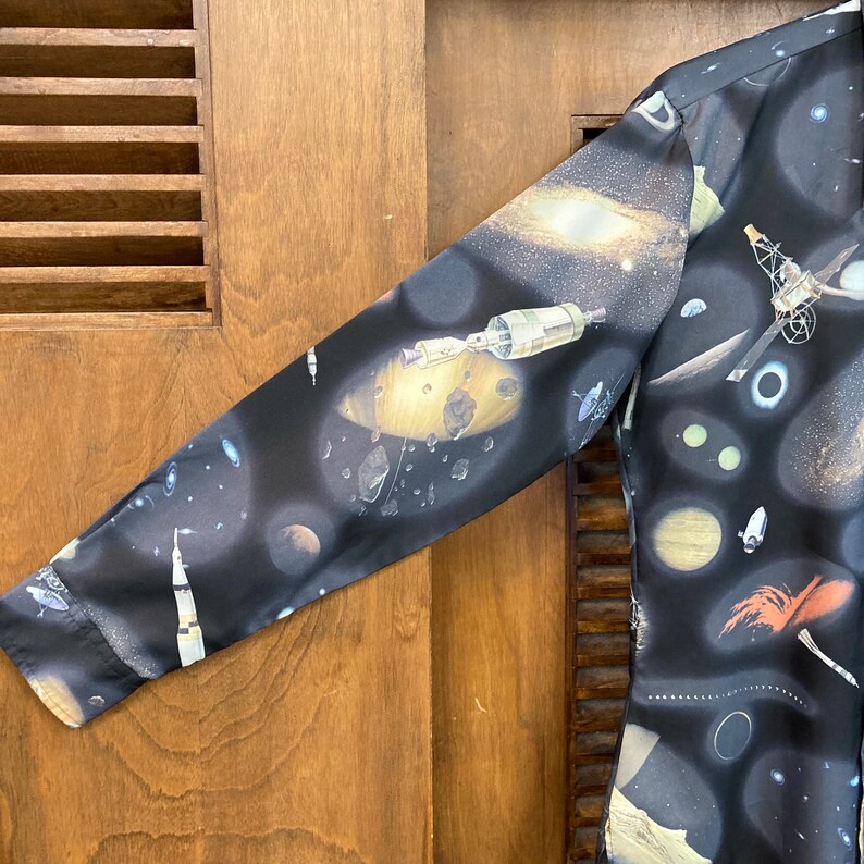 Vintage 1970’s Sci Fi Outer Space Planets Disco Poly Rocketship Shirt ...