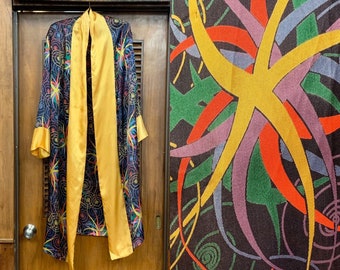 Vintage 1920’s / 1930’s Multi-Color Swirl & Yellow Rayon Sumptuous Robe, Vintage Clothing, Vintage Robes, 1920s Pajamas, 1930s Pajamas