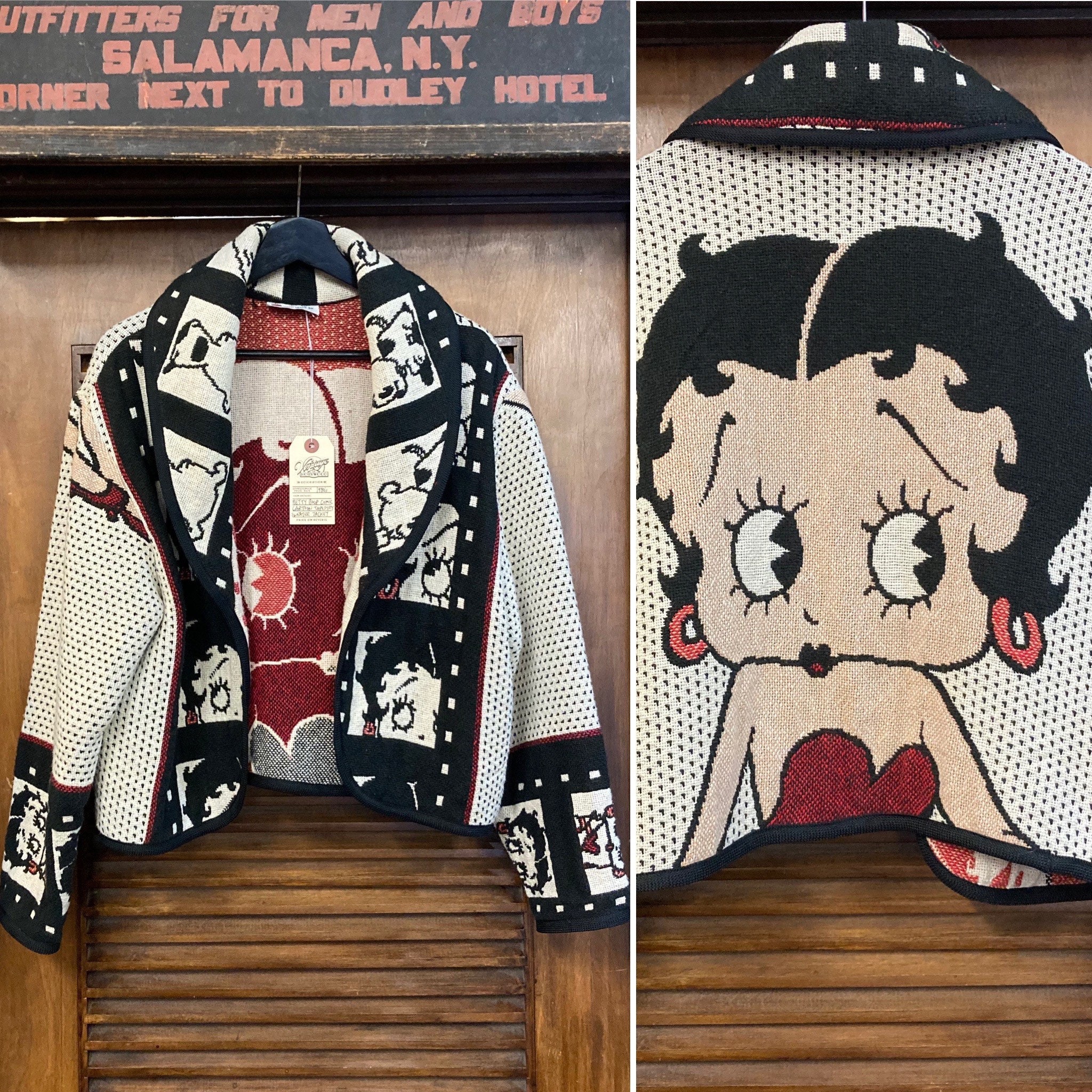 Vintage 1980’s Betty Boop Comic Cartoon Tapestry Sweater Jacket, 80’s Shawl  Sweater, 80’s Jacket, 80’s New Wave, Vintage Clothing