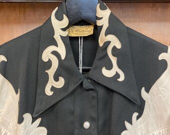 50's 18th Figherbomberwing スカジャン vintage Vintage 1950's Jet Black Western Cowboy Leather Fringe Rayon