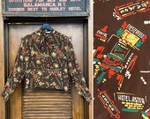 Vintage 1940 s NYC Times Square Atomic Novelty Rayon Deco Blouse Top, Vintage Novelty Print, Rayon Blouse, 1940s Shirt, Pepsi Cola, NYC
