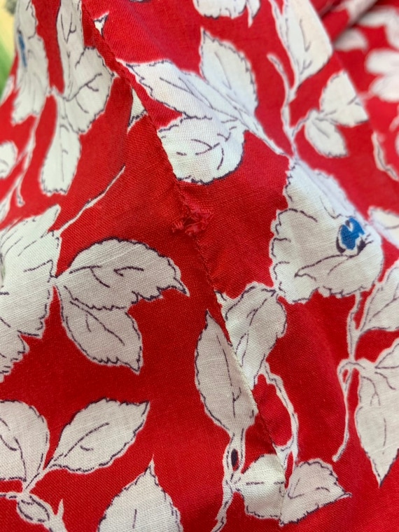 Vintage 1940's Red & White Floral Eyelet Cotton C… - image 7