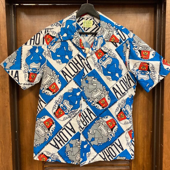 Vintage 1960's Shriner Tiki Pop Art Cartoon Barkcloth Cotton