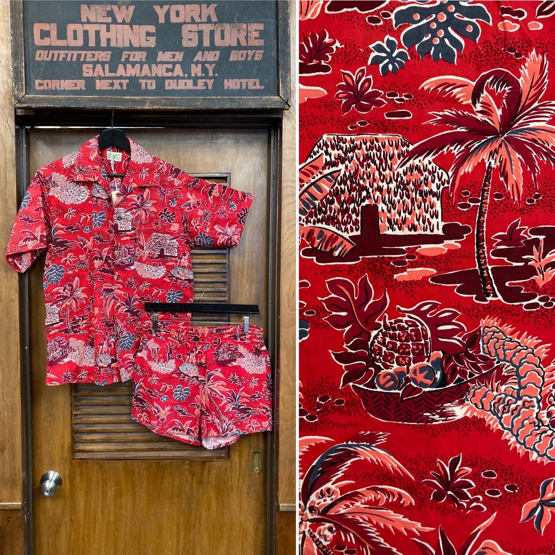 希少 50s Town Craft Vintage Hawaiian Shirt Towncraft Jcpenney Hawaiian Men's Shirt 100% Polyester Size