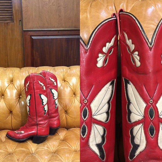 Vintage 1960’s, Tony Lama Boots, Red Leather cowbo