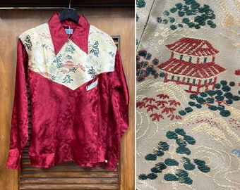 Vintage 1940’s -Deadstock- Two-Tone Japan Satin Souvenir Tour Dragon Shirt, 40’s Pullover, Vintage Clothing