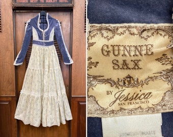 Vintage 1970’s Gunne Sax By Jessica Velvet Detail Boho Prairie Rare Design Style Dress, Maxi, Hippie, Vintage Gunne Sax, Prairie Dress,