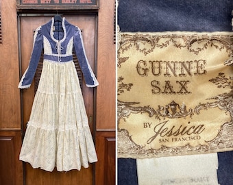 Vestido vintage Gunne Sax de Jessica, años 70, estilo bohemio, estilo pradera, diseño inusual, largo, hippie, estilo pradera.