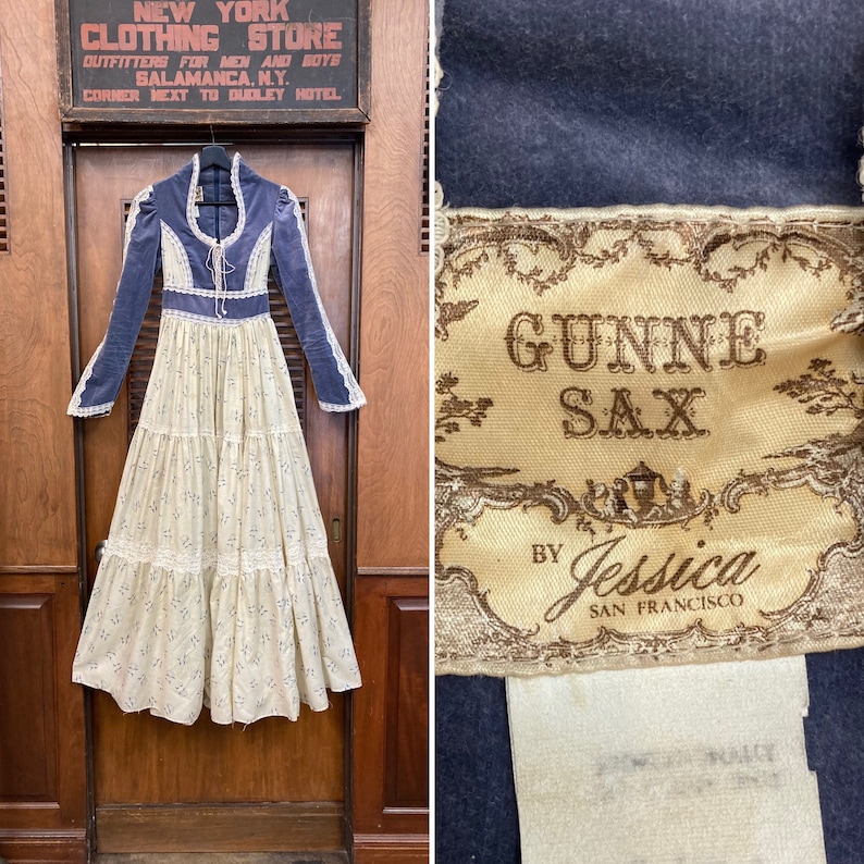 Vintage 1970’s Gunne Sax by Jessica Velvet Detail Boho Prairie Rare ...