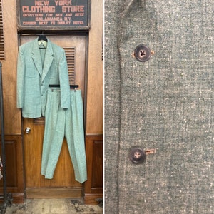 Vintage 1950’s Rare Green Wool Rockabilly Suit, Patch Pockets, Sportcoat Jacket, Pleated Pants, Rockabilly, 1950s Suit, Atomic Fleck, Wool