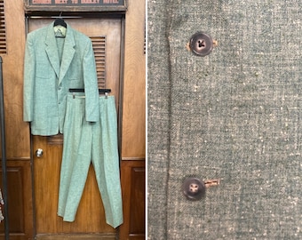 Vintage 1950's Rare Green Wool Rockabilly Suit, Patch Pockets