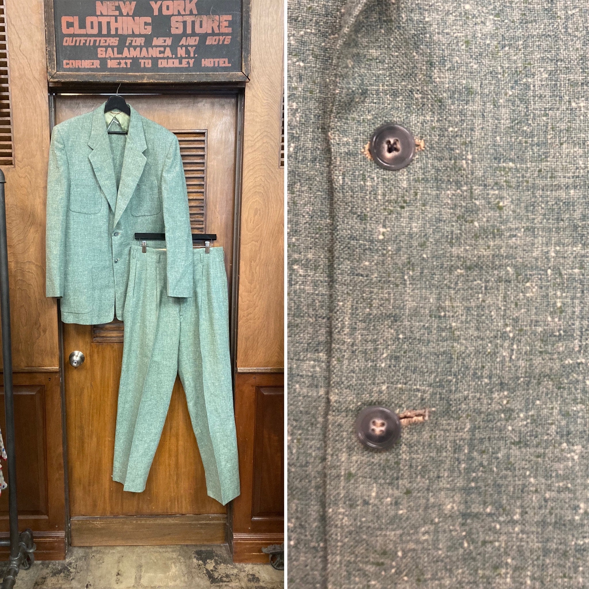 Vintage 1950's Rare Green Wool Rockabilly Suit, Patch Vintage 1950's Rare Green Wool Rockabilly Suit, Patch