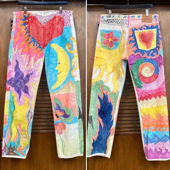 Vintage 1980s W35 Levis 501 Made in USA Custom Denim Artwork New Wave Hippie Hip Hop Jeans, 80s Pants, Vintage Clothing - Etsy Vintage 1980s W35 Levis 501 Made in USA Custom Denim Artwork New Wave Hippie Hip Hop Jeans, 80s Pants, Vintage Clothing - Etsy