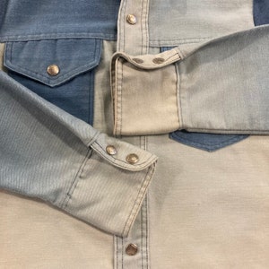Vintage 1970s Big Yank Brushed Cotton Ombré Denim Hippie Rocker Shirt, 70s Snap Button Over Shirt, Vintage Clothing image 7