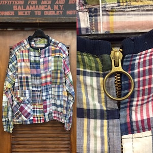 Vintage 1960 &quot;McGregor&quot; Madras Plaid Patchwork Chaqueta, Vintage Top, Ligero, Raglan, Ropa Vintage