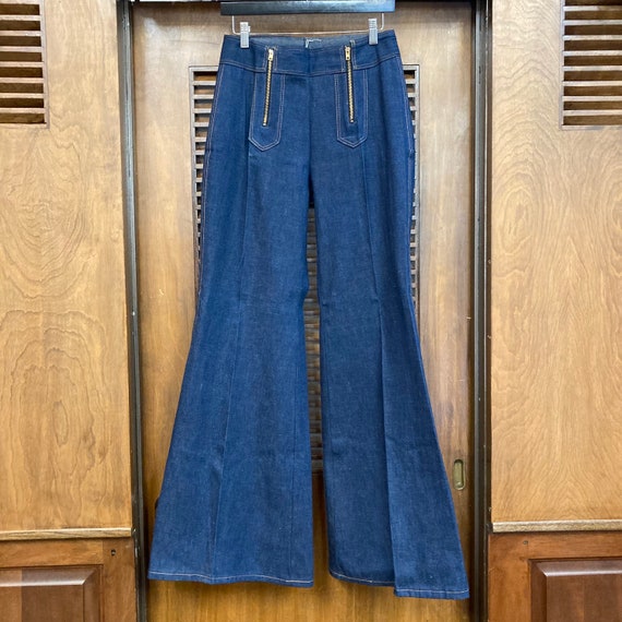 Vintage 1970s deadstock W30 Mega Flare Mod Glam Disco Dark Denim 