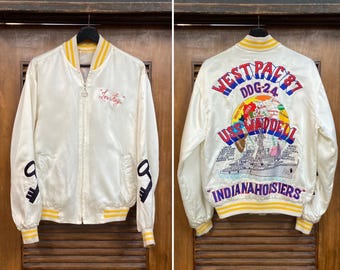 Vintage 1980's Military Battleship Tour Souvenir Satin