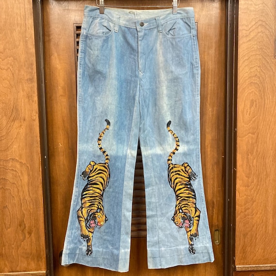 Vintage 1970’s w32 “Faded Glory” Tiger Flocked De… - image 2