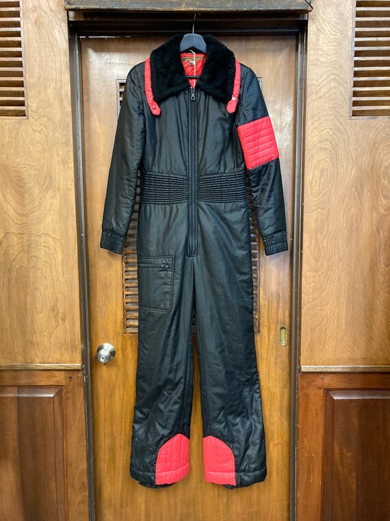 Vintage 1960’s Black Red Jumpsuit Outerwear Ski O… - image 2