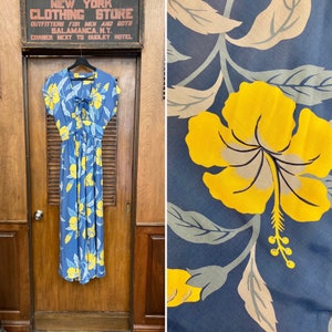 Vintage 1940’s “Nani” Deco Floral Tiki Rayon Rockabilly Hawaiian Dress, Vintage Hawaiian, Tiki Dress, Hostess Dress, Tropical, Vintage Rayon