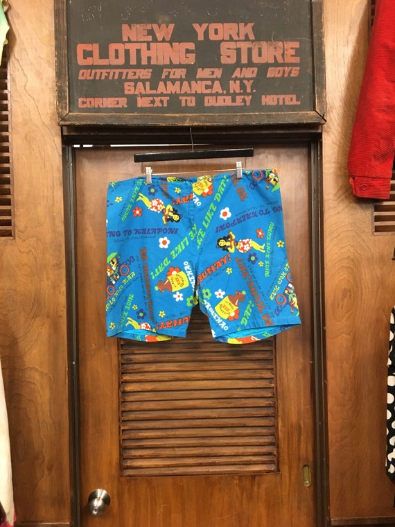 Vintage Men's 1960's Cartoon Hawaiian Pop Art Shor