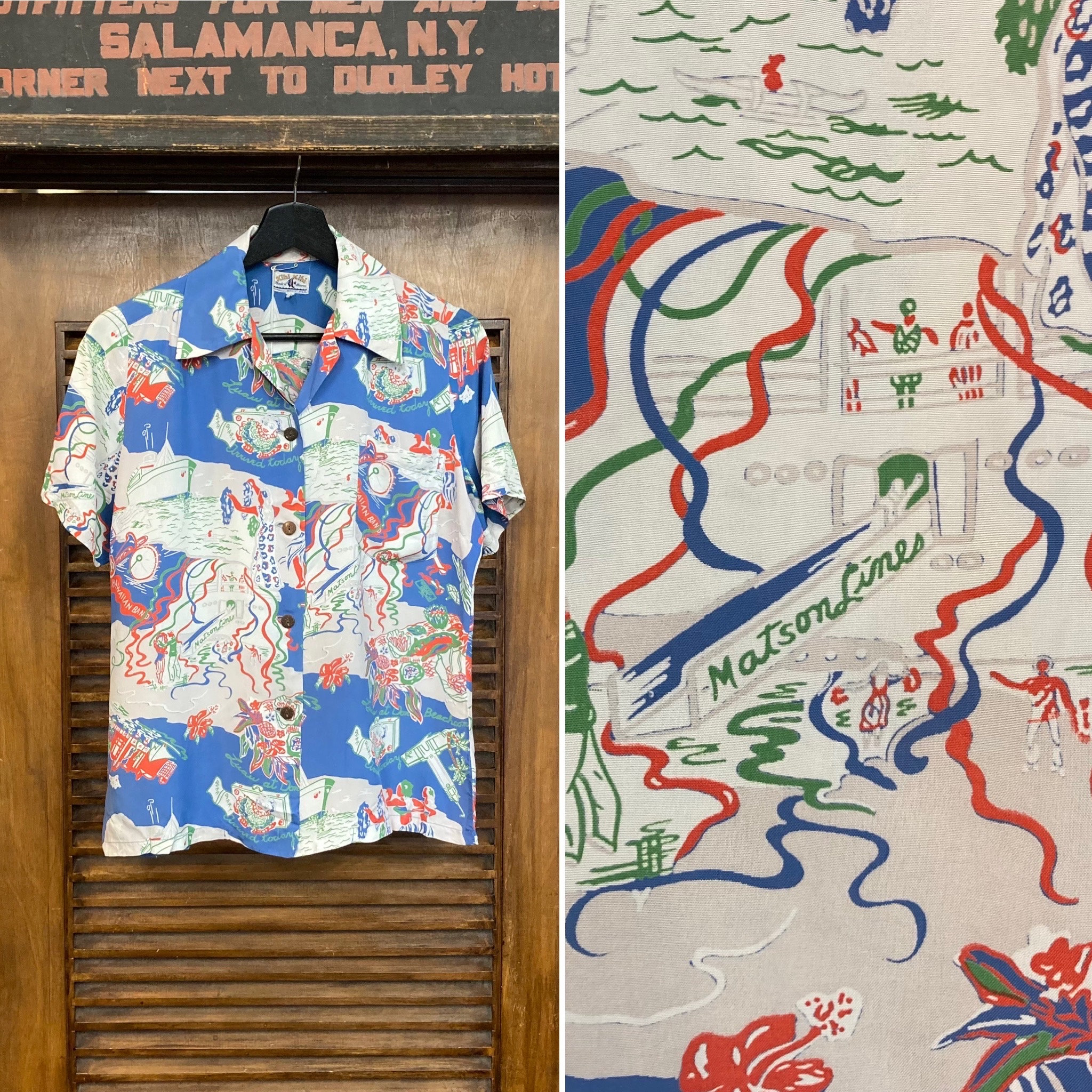 Vintage 1940's “kihi Kihi” Cartoon Tropical Silky Rayon Vintage 1940's “kihi Kihi” Cartoon Tropical Silky Rayon