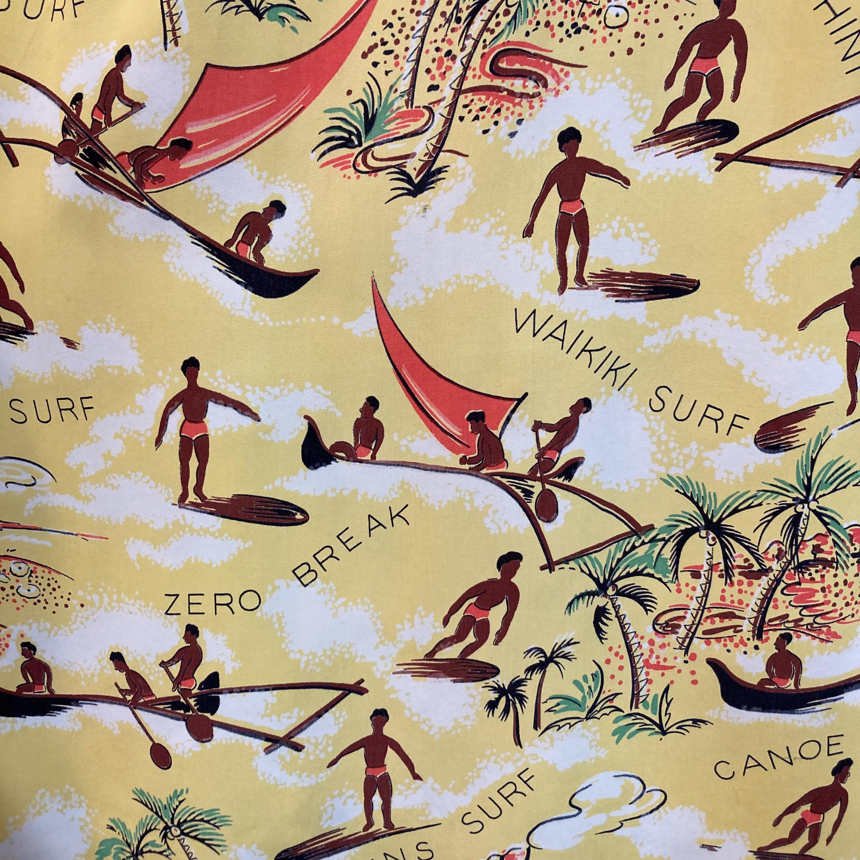 Vintage 1940's Size L Surfer Pattern Silky Rayon Hawaiian
